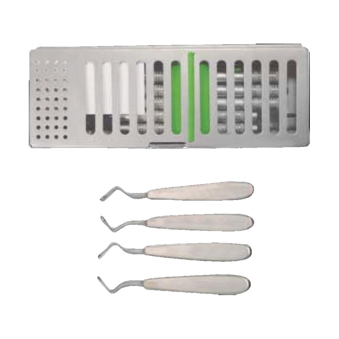  Bone Curettes Spoon Style set of 4 with Metal Case