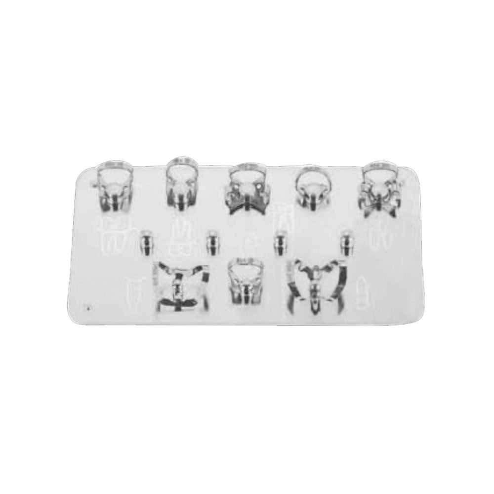 Stainless Steel Rubber Dam Clamp Tray with 8 Different Clamps Fig. 1, 26, 29, 51, 60, 202, 205, 210